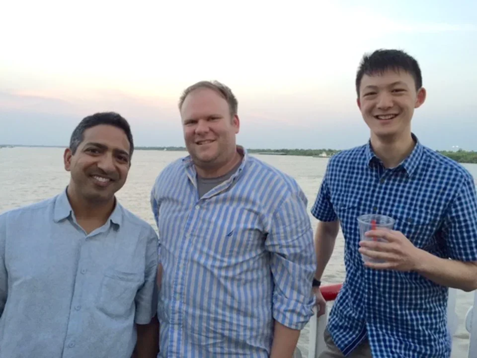 Tim, Ken, and Manish on the waterfront of New Orleans, Louisiana, May 11, 2015.