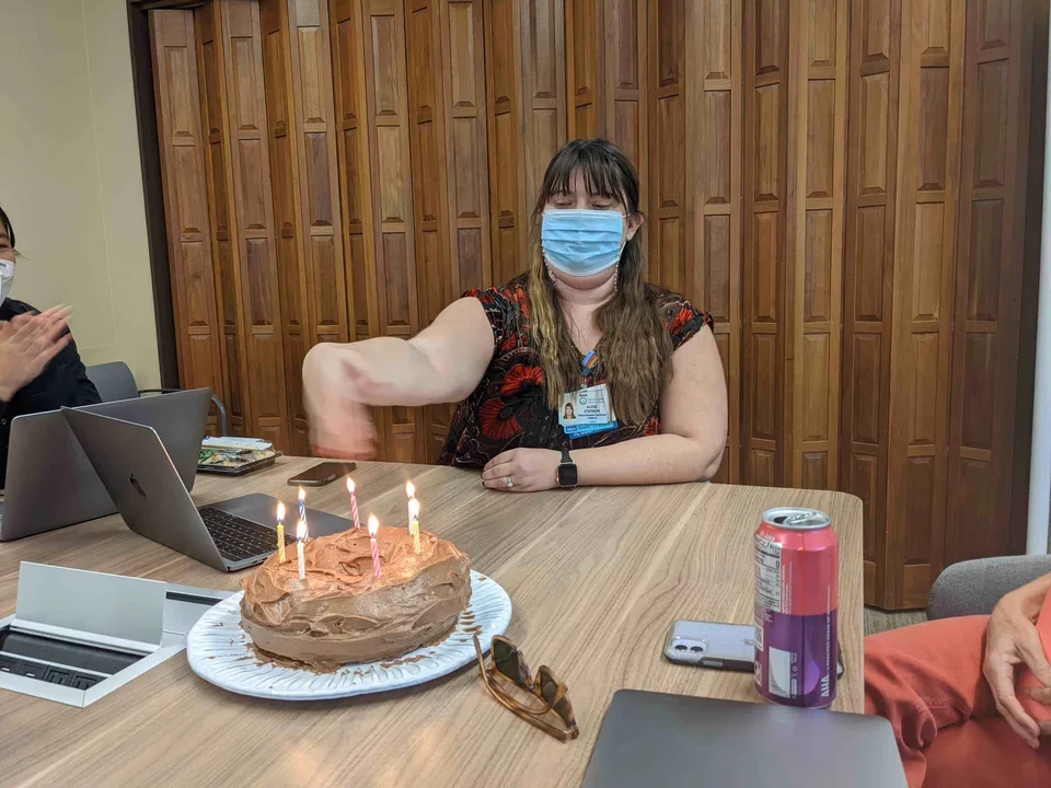 Alexis showing how to put out birthday candles during the COVID pandemic Jan 2022