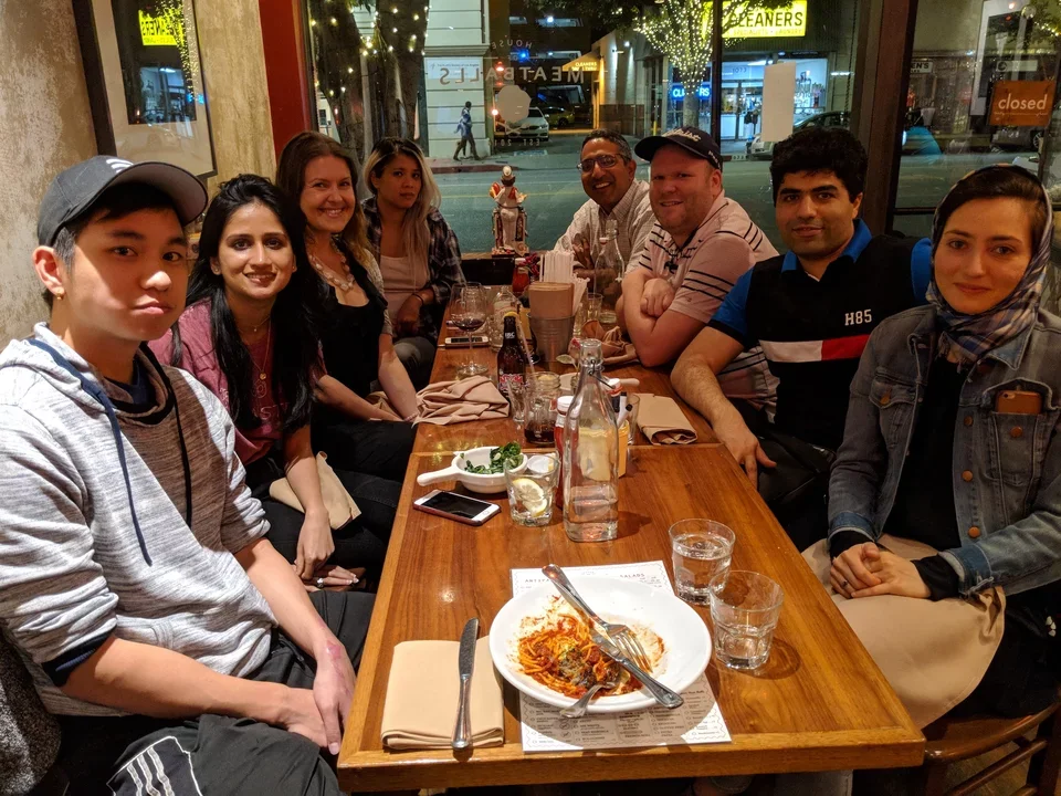 Group dinner celebrating Butte Lab employee Jen on her engagement, April 2018